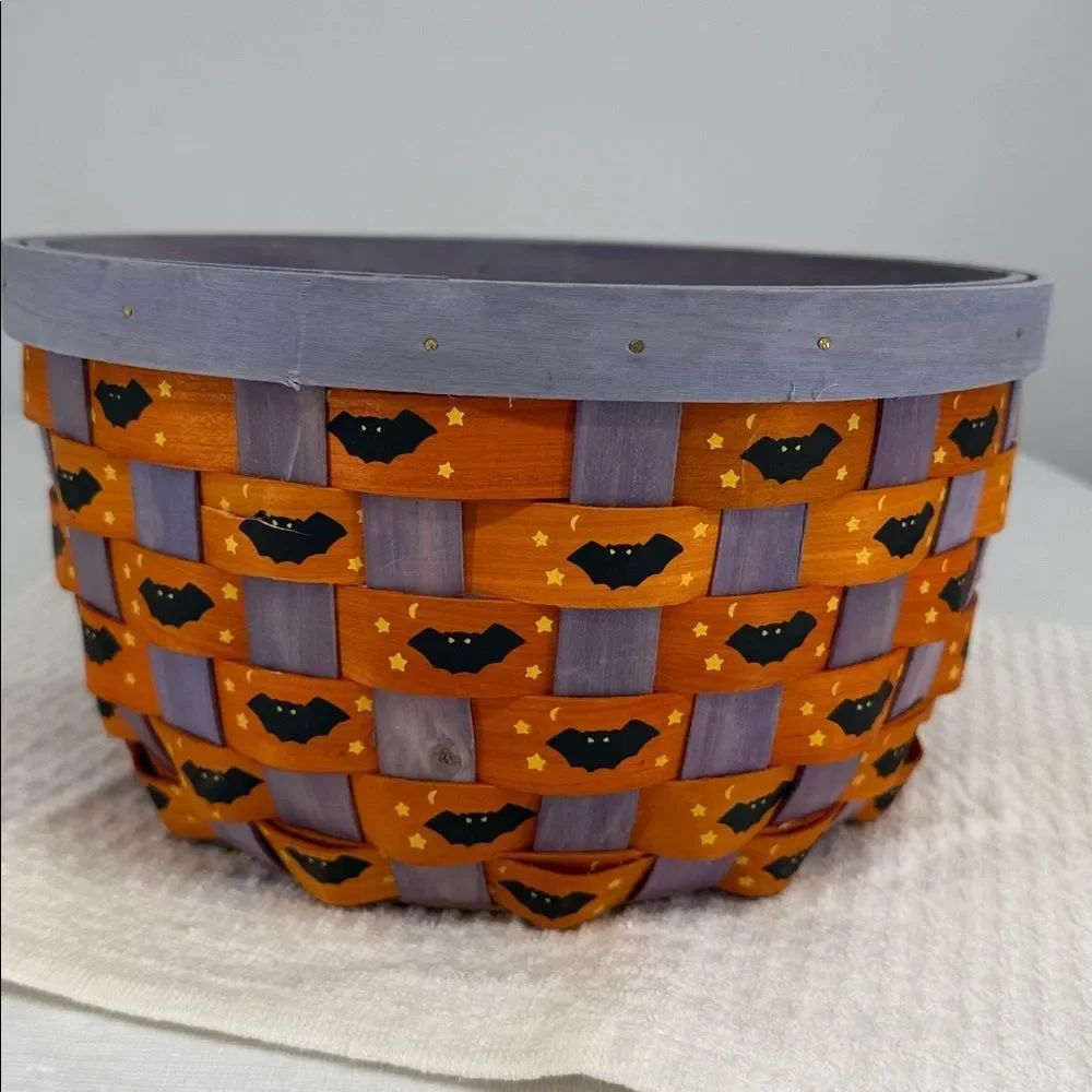 Halloween Basket Bowl Bats Orange Purple Black Decor Woven +Trick-or-treat towel